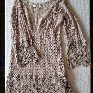 Umgee Lace Crochet Top in Beige